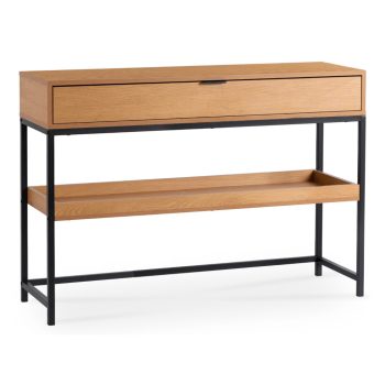 RUBY Hallway Console Table with Shelf Oak/Black 100 cm