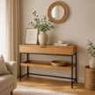 RUBY Hallway Console Table with Shelf Oak/Black 100 cm