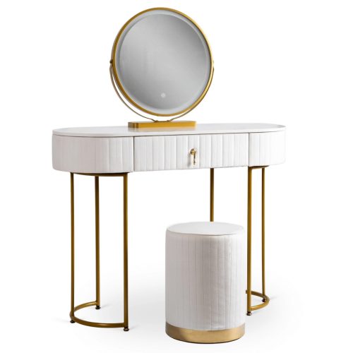 SARAH fésülködőasztal, fehér/arany