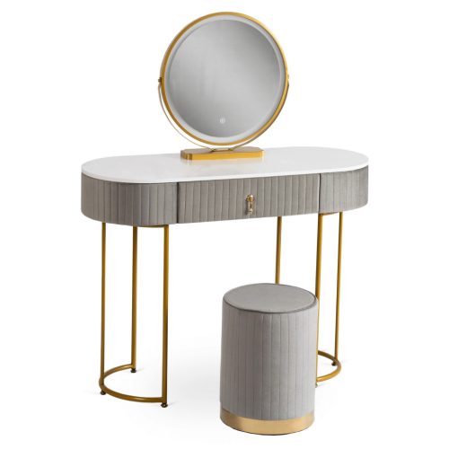 SARAH fésülködőasztal, szürke/arany