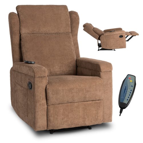 Massage Recliner Chair Brown Corduroy SEBASTIAN