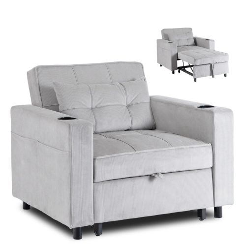 SOLOR Recliner Armchair Grey Corduroy Upholstery