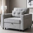 SOLOR Recliner Armchair Grey Corduroy Upholstery