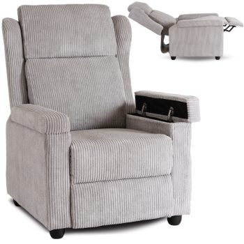 SPENCER Recliner Armchair Grey Corduroy Upholstery