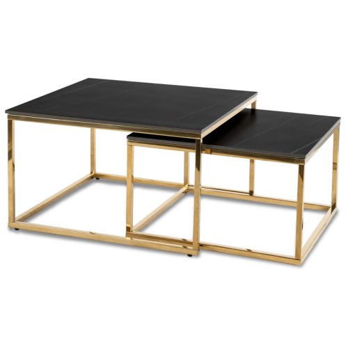 Kerámia dohányzóasztal szett fekete márvány hatású felülettel, arany kivitelben TENOR