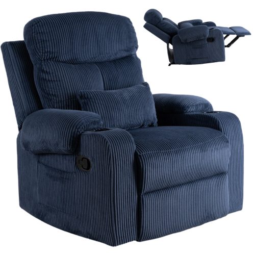TORRES Recliner Armchair Dark Blue Corduroy
