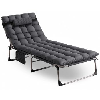   Napozóágy, kárpitozott kerti pihenőágy szürke színben. VENUS