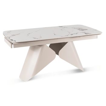   Extendable ceramic dining table 160-240 cm in white marble/cashmere finish - Verona