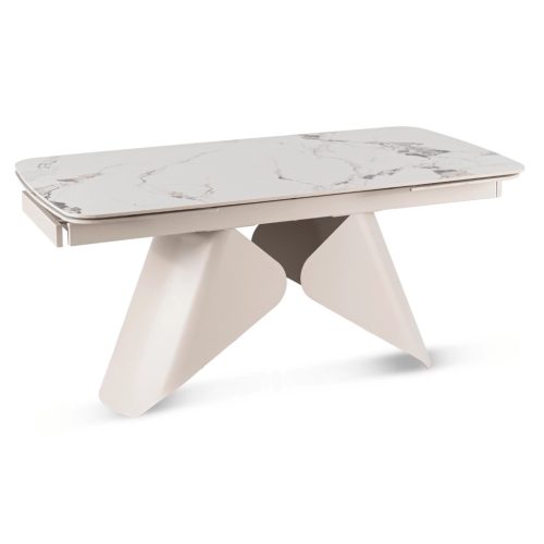 Extendable ceramic dining table 160-240 cm in white marble/cashmere finish - Verona