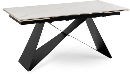 Extendable ceramic dining table 160-240 cm in white marble/black finish - Victor