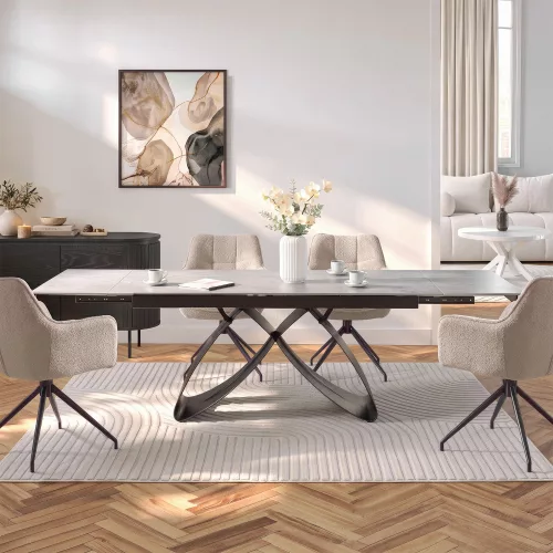 LUIGI kerámia bővíthető étkezőasztal, 160-240 cm, szürke márvány/fekete