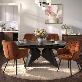   VERONA kerámia bővíthető étkezőasztal, 160-240 cm, fekete márvány/fekete