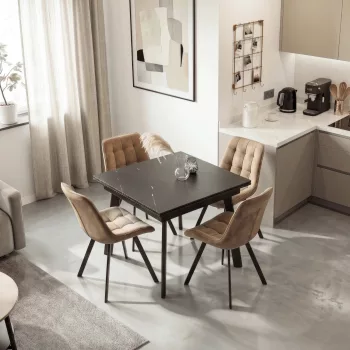   LARES kerámia bővíthető étkezőasztal, 90-150 cm, fekete márvány/fekete