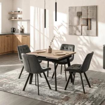   LARES kerámia bővíthető étkezőasztal, 90-150 cm, tölgy/fekete