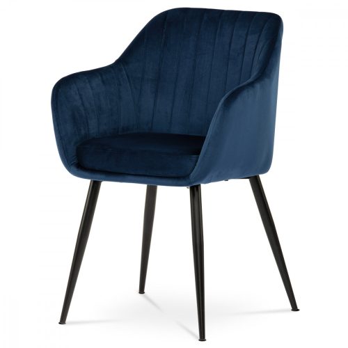 Modern Velvet Armchair / Dining Armchair Blue Colour Metal Legs Pika