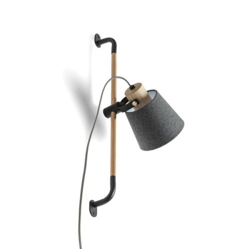 CHOUPETTE fali lámpa csúsztatható feketésszürke textil/fa 230V E27 15W