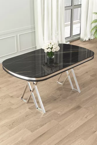 Zae étkezőasztal, fekete márvány-króm, 168 cm