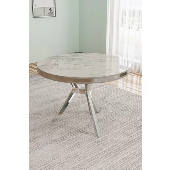 Mos étkezőasztal, fehér márvány-króm, 90 cm