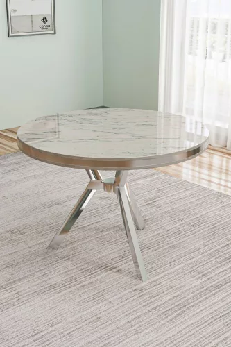 Mos étkezőasztal, fehér márvány-króm, 90 cm