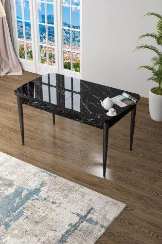 Zen étkezőasztal, fekete márvány-fekete, 132 cm