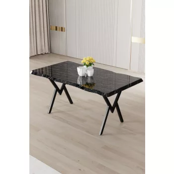 Akort étkezőasztal, fekete márvány-fekete, 130 cm