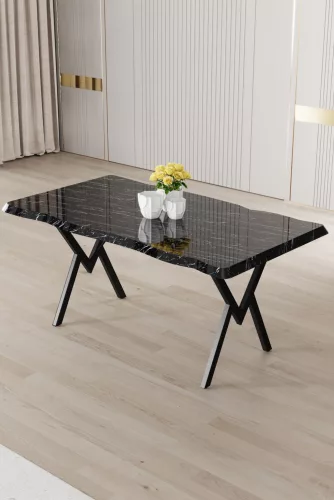 Akort étkezőasztal, fekete márvány-fekete, 130 cm