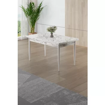 Asfel étkezőasztal, fehér márvány-barna, 130 cm