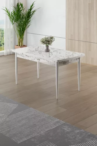 Asfel étkezőasztal, fehér márvány-barna, 130 cm