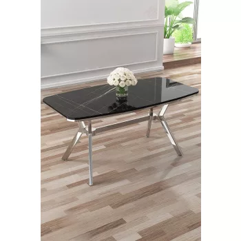 Esla étkezőasztal, fekete márvány-króm, 160 cm