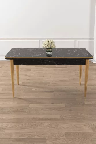 Rewa étkezőasztal, fekete márvány-arany, 110 cm