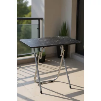 Étkezőasztal, fekete márvány, 90 cm – TR366SLV1130