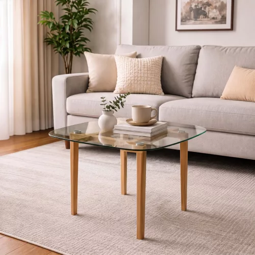 Soft üveg étkezőasztal, tölgy, 100 cm