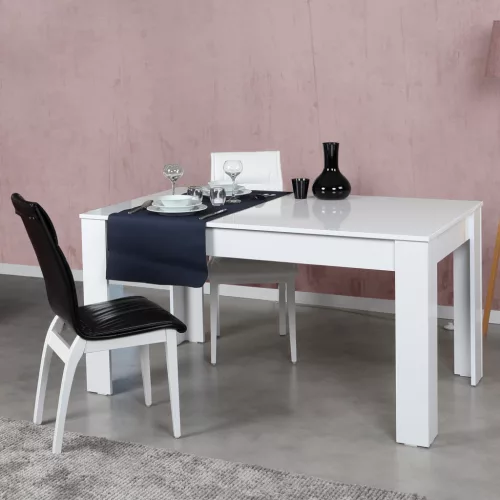 Oblo étkezőasztal, magasfényű fehér, 130 cm