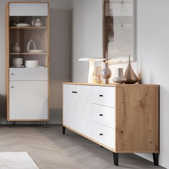   Komód 183 cm Artisan tölgy / fehér színkombinációban - BACARDI