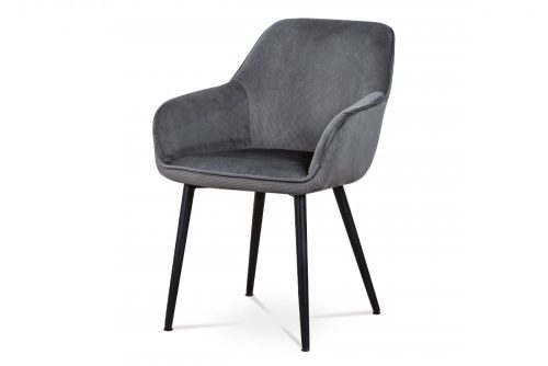 Modern Armchair Dining Chair Grey Corduroy Velvet Cover Black Metal Legs Redona