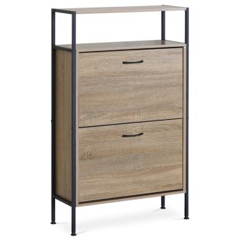 Cipősszekrény, 2 rekeszes, tölgy dekor, MDF