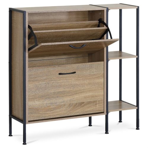 Cipősszekrény tölgy színben 2 rekesszel és polcokkal. Tartós MDF-ből