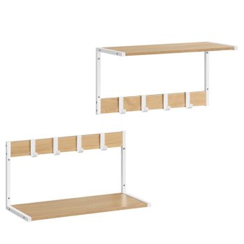   2 db fali polc szett, MDF + fém, tölgy/fehér színben, 50×24×27 cm – ABP-E1083 WT