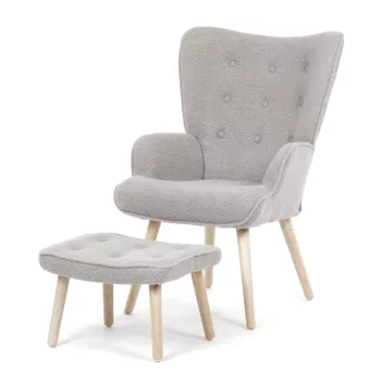 Szürke relaxfotel, boucle szövet kárpitozással