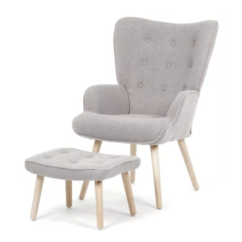 Szürke relaxfotel, boucle szövet kárpitozással