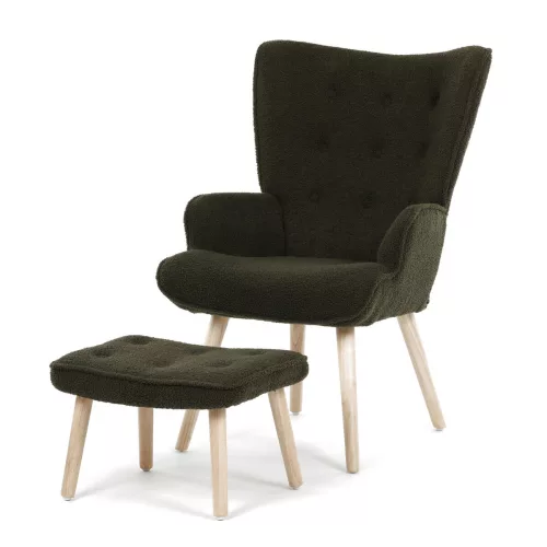 Zöld relaxfotel, boucle szövet kárpitozással