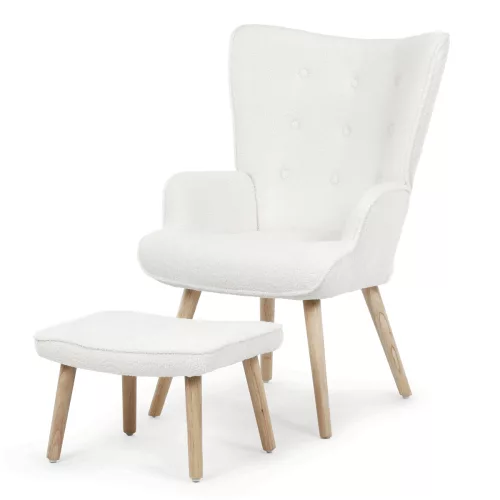 Fehér relaxfotel, bouclé szövet kárpitozással, WT2