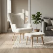 Fehér relaxfotel, bouclé szövet kárpitozással, WT2