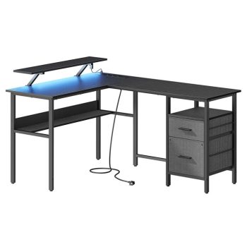 Számítógépasztal 150x120 cm, MDF, fekete, APC-E1395 BK