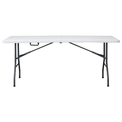 Összecsukható kempingasztal fehér színben 180x70, fogantyúval a könnyű hordozhatóság érdekében