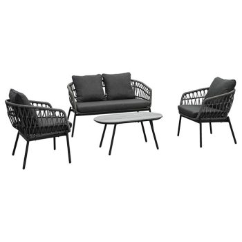   Kerti Ülőgarnitúra, Fém + Polyrattan, Szürke. AZ-L1880 GREY