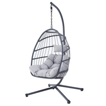   Szürke Függőszék Fémvázzal és Polyrattan Fonással. AZ-V1269 GREY