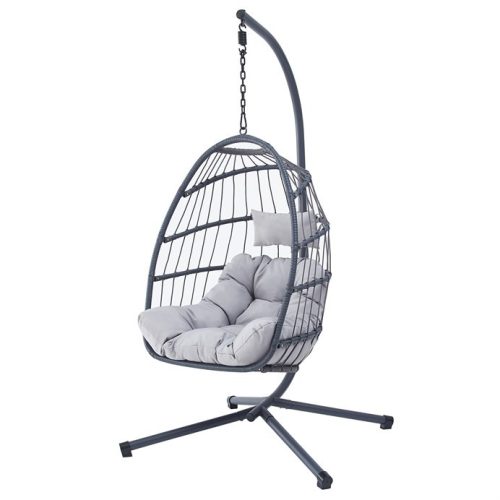 Szürke Függőszék Fémvázzal és Polyrattan Fonással. AZ-V1269 GREY