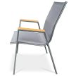 Kerti szék, szürke textilén, szürke fémváz, polywood karfa tölgy dekorral