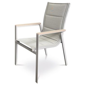   Kerti szék bézs textilén, alumínium, bézs színű, polifa karfa tölgy dekorral